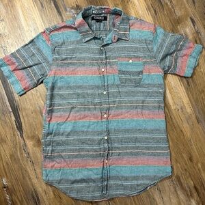 Ezekiel Short-Sleeve Striped Button-Down Shirt - Teal & Coral